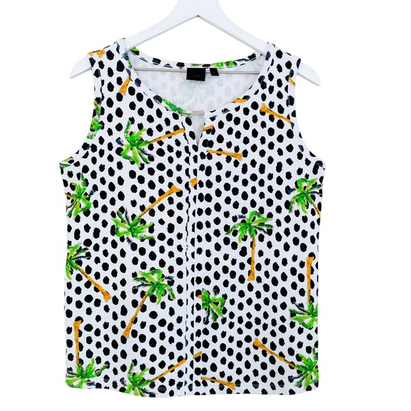 Rafaella Tops - Rafaella Palm Tree & Polka Dot Graphic Cotton Lightweight Tank Blouse Size Large